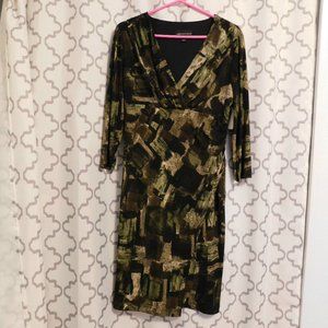Connected Apparel Dark Green Camo Midi Dress 3/4” Sleeves- 10 (NWT)